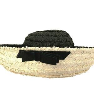 Small  Black and Ivory Vintage Women's 1950s Breton Hat Bow